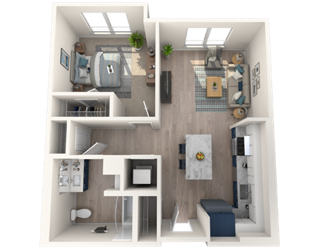 One bedroom one bathroom 3d floorplan A2E